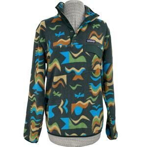 Patagonia Synchilla Pullover Fleece Arctic Collage Abstract Green Blue Size XS